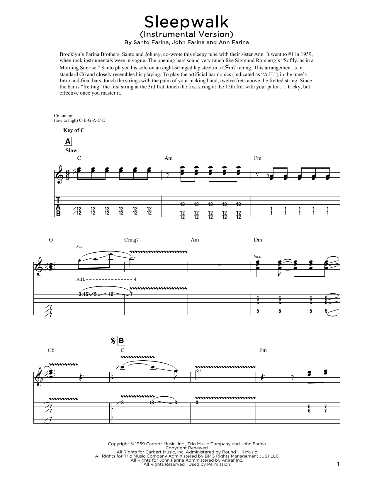 Santo & Johnny Sleepwalk (Instrumental Version) (arr. Fred Sokolow) sheet music notes and chords arranged for Dobro