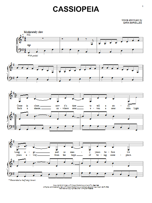 Sara Bareilles Cassiopeia sheet music notes and chords arranged for Piano, Vocal & Guitar Chords (Right-Hand Melody)