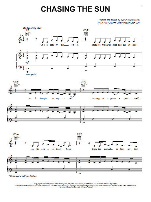 Sara Bareilles Chasing The Sun sheet music notes and chords arranged for Piano, Vocal & Guitar Chords (Right-Hand Melody)
