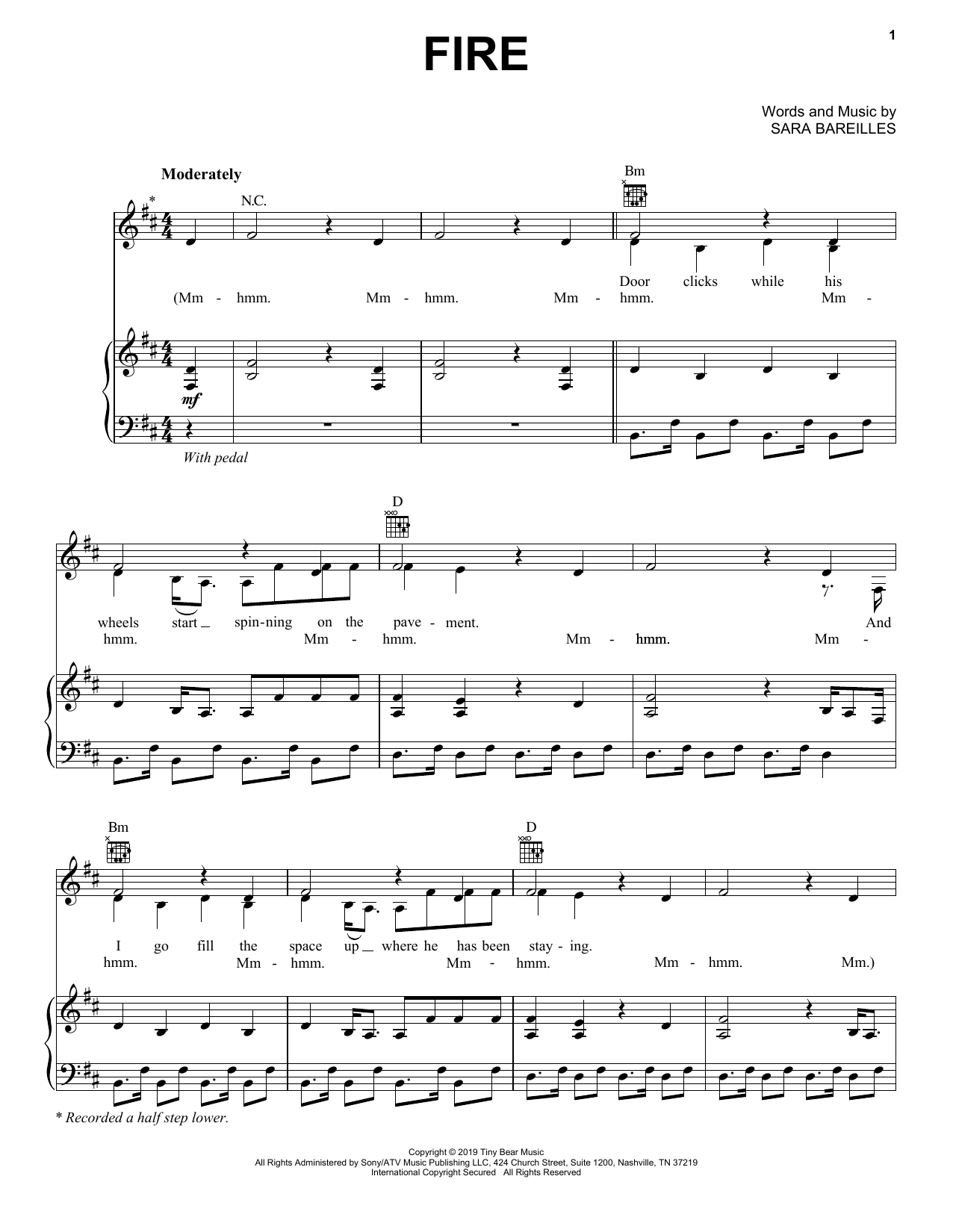 Sara Bareilles Fire sheet music notes and chords arranged for Piano, Vocal & Guitar Chords (Right-Hand Melody)