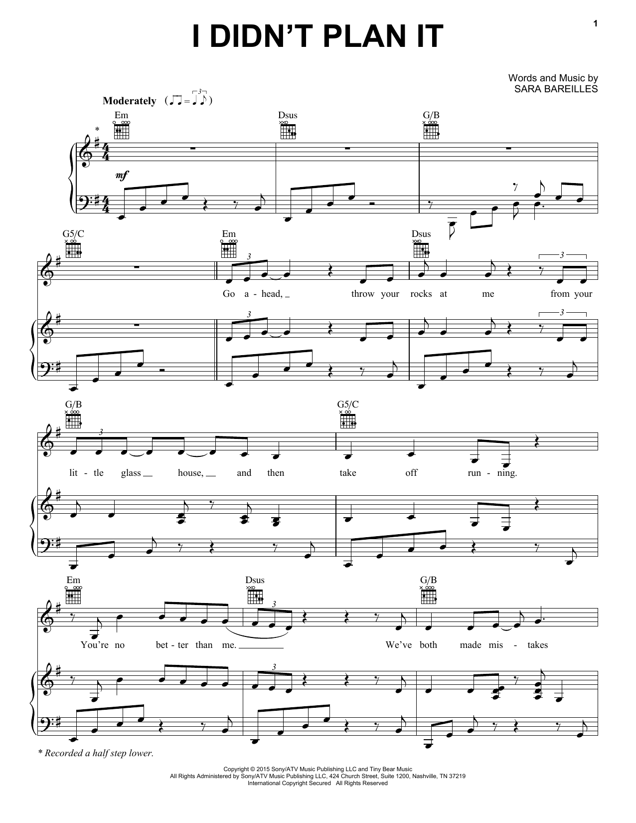 Sara Bareilles I Didn't Plan It (from Waitress The Musical) sheet music notes and chords arranged for Piano, Vocal & Guitar Chords (Right-Hand Melody)