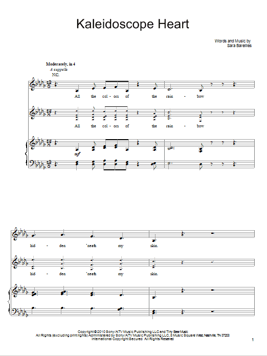 Sara Bareilles Kaleidoscope Heart sheet music notes and chords arranged for Piano, Vocal & Guitar Chords (Right-Hand Melody)