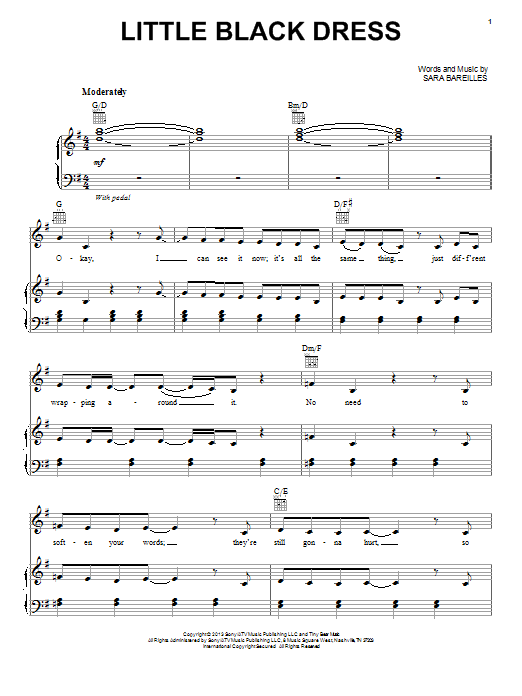 Sara Bareilles Little Black Dress sheet music notes and chords arranged for Piano, Vocal & Guitar Chords (Right-Hand Melody)