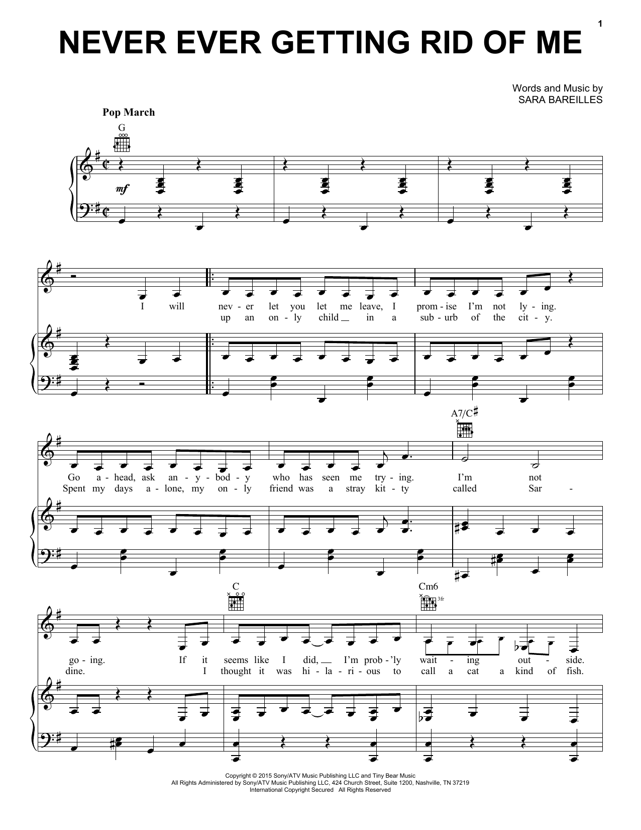 Sara Bareilles Never Ever Getting Rid Of Me (from Waitress The Musical) sheet music notes and chords arranged for Piano & Vocal