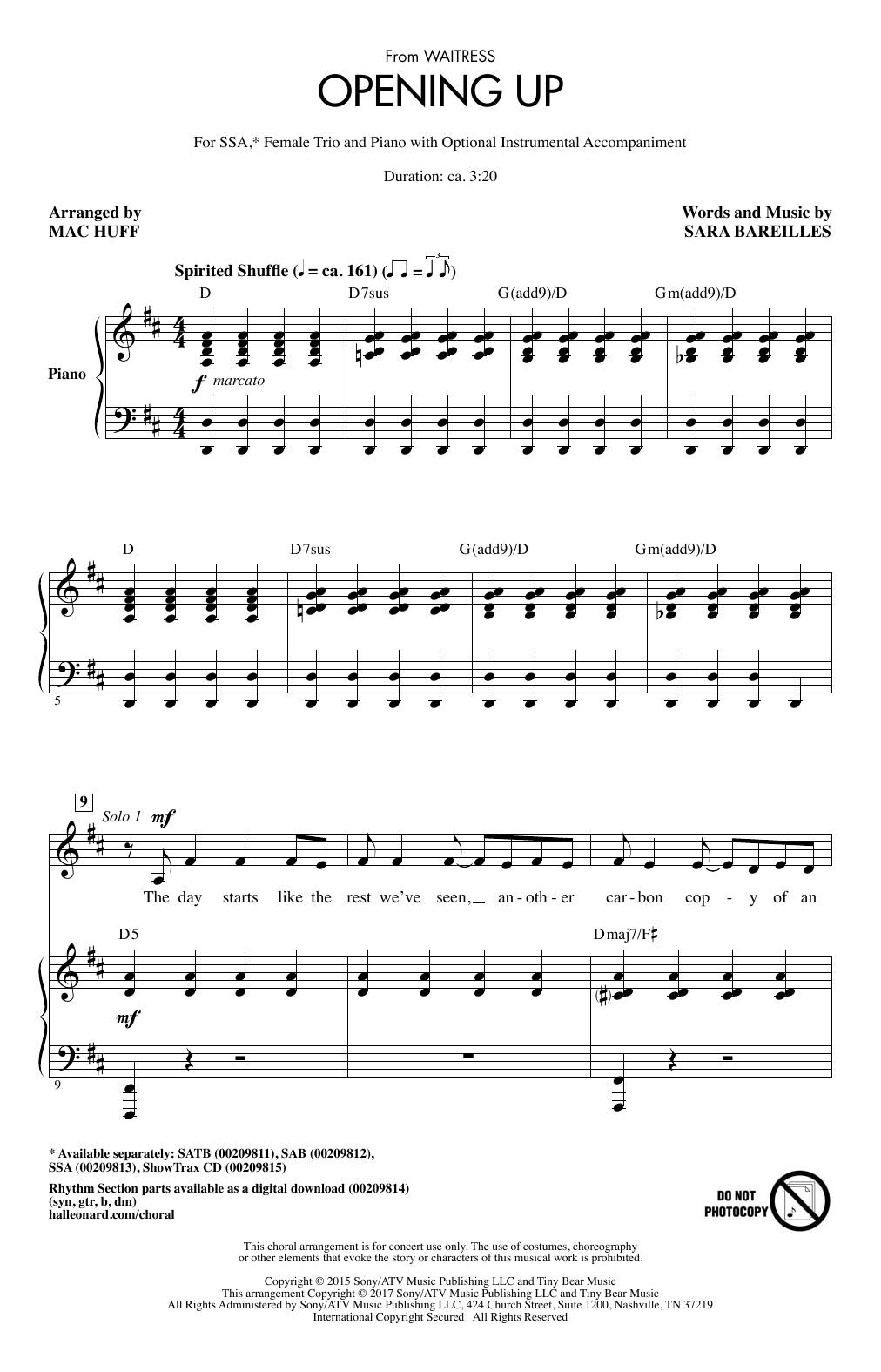 Sara Bareilles Opening Up (from Waitress The Musical) (arr. Mac Huff) sheet music notes and chords arranged for SATB Choir