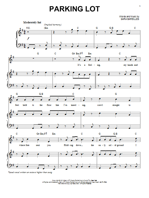 Sara Bareilles Parking Lot sheet music notes and chords arranged for Piano, Vocal & Guitar Chords (Right-Hand Melody)