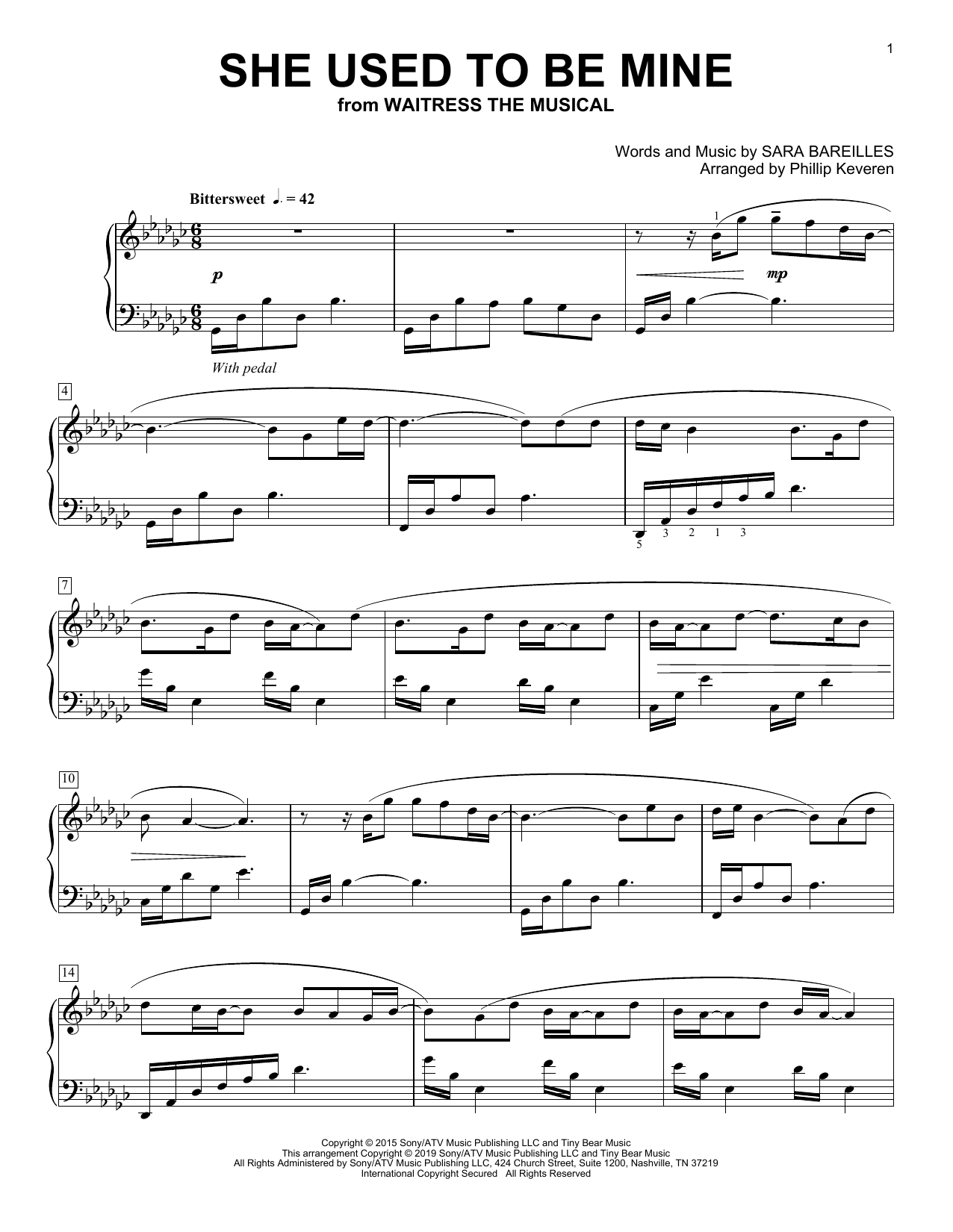 Sara Bareilles She Used To Be Mine [Classical version] (from Waitress) (arr. Phillip Keveren) sheet music notes and chords arranged for Piano Solo