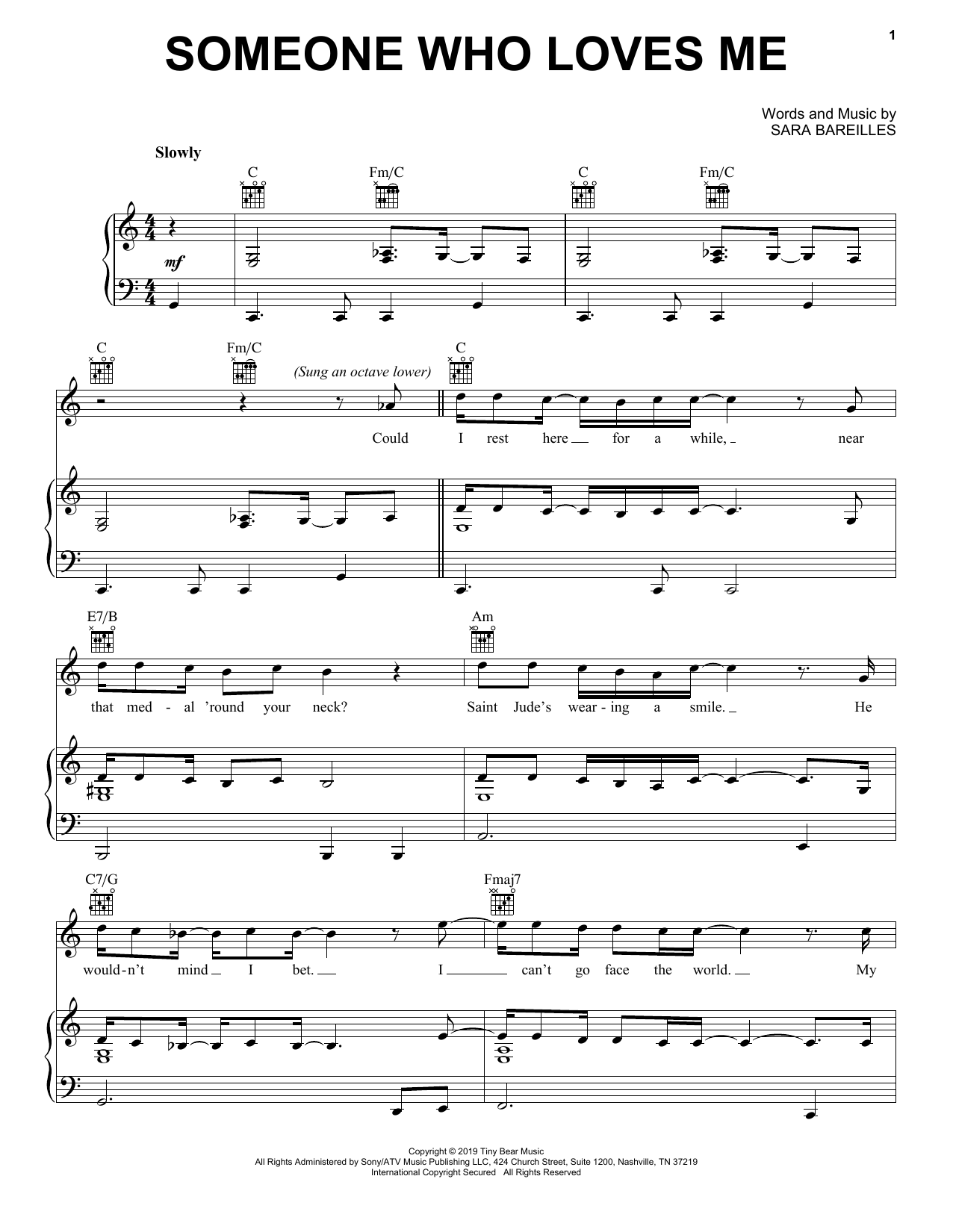 Sara Bareilles Someone Who Loves Me sheet music notes and chords arranged for Piano, Vocal & Guitar Chords (Right-Hand Melody)