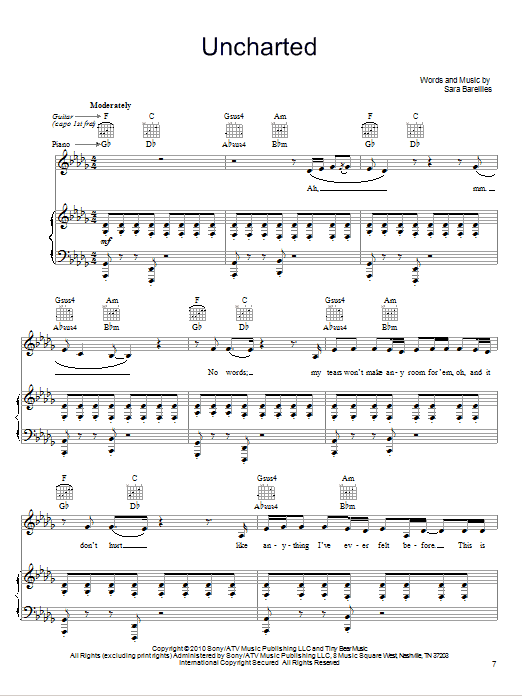 Sara Bareilles Uncharted sheet music notes and chords arranged for Guitar Chords/Lyrics