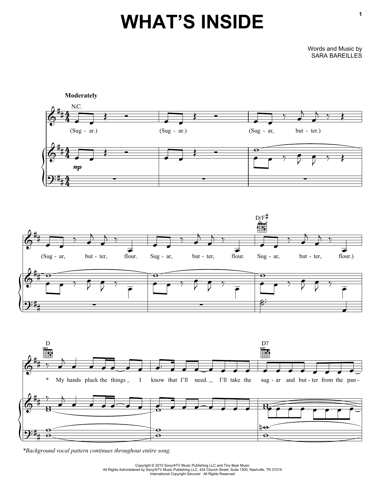 Sara Bareilles What's Inside (from Waitress The Musical) sheet music notes and chords arranged for Piano, Vocal & Guitar Chords (Right-Hand Melody)
