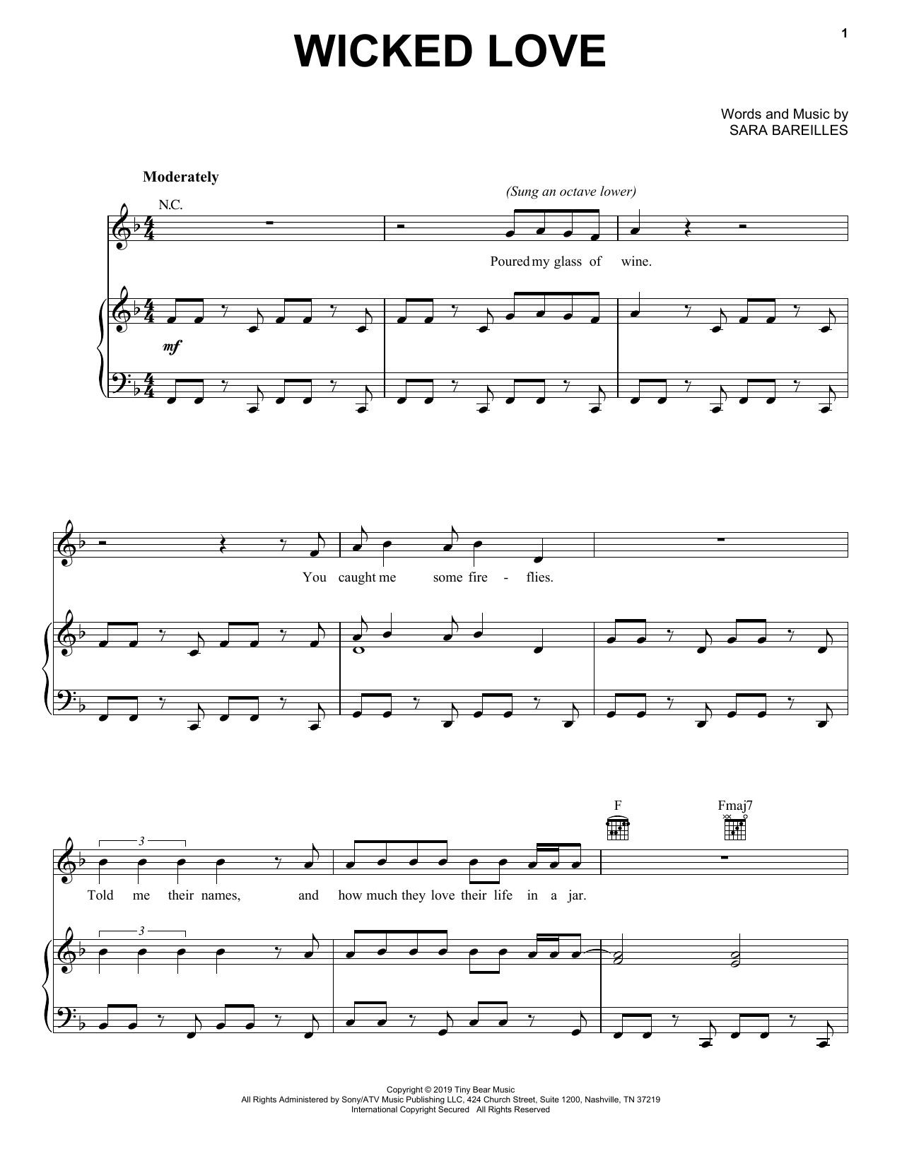Sara Bareilles Wicked Love sheet music notes and chords arranged for Piano, Vocal & Guitar Chords (Right-Hand Melody)