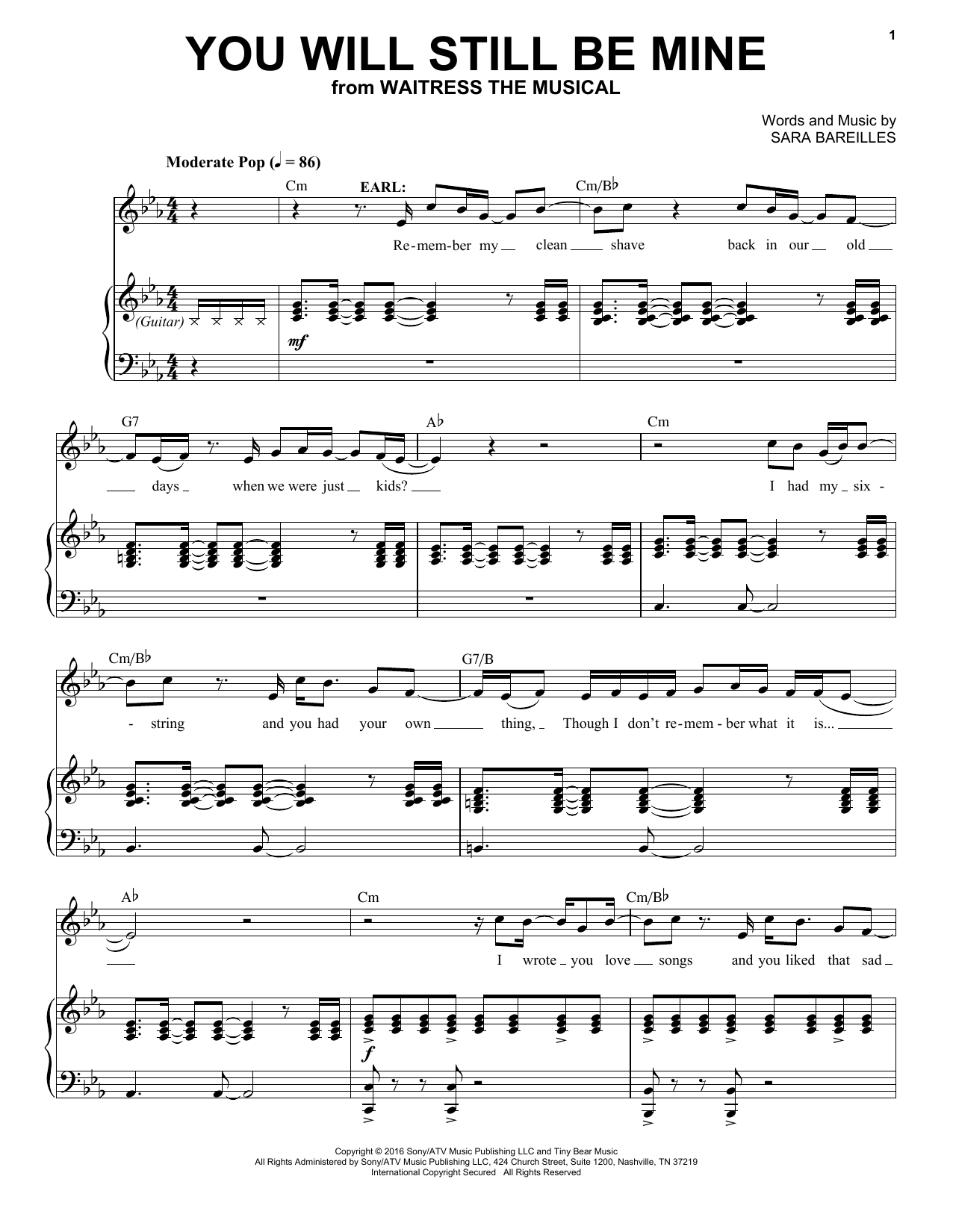 Sara Bareilles You Will Still Be Mine (from Waitress The Musical) sheet music notes and chords arranged for Easy Piano