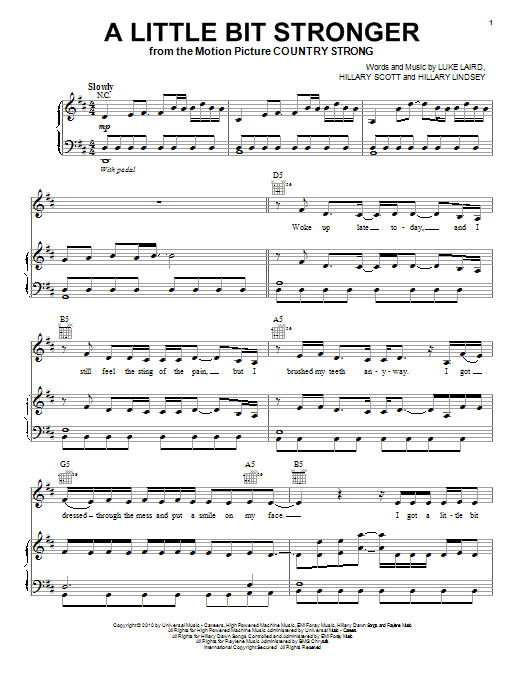 Sara Evans A Little Bit Stronger sheet music notes and chords arranged for Piano, Vocal & Guitar Chords (Right-Hand Melody)