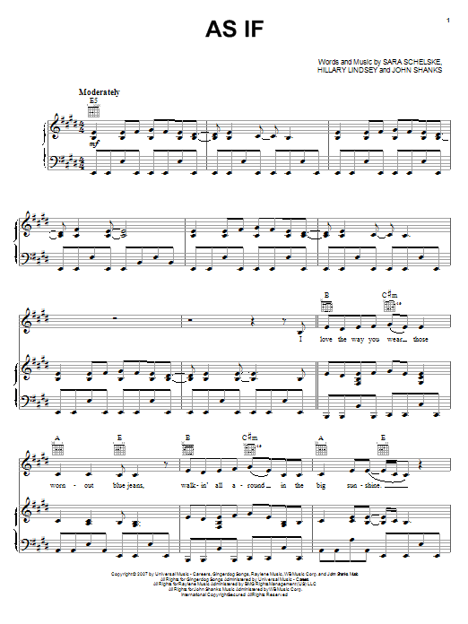 Sara Evans As If sheet music notes and chords arranged for Piano, Vocal & Guitar Chords (Right-Hand Melody)