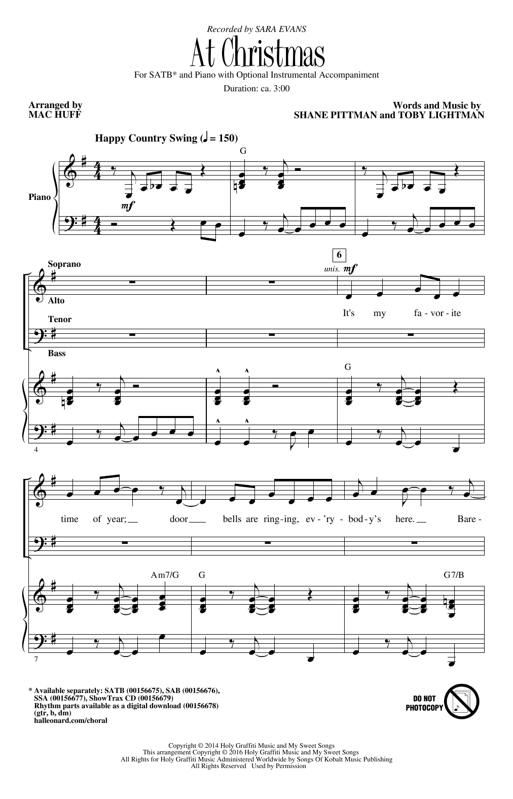 Sara Evans At Christmas (arr. Mac Huff) sheet music notes and chords arranged for SAB Choir