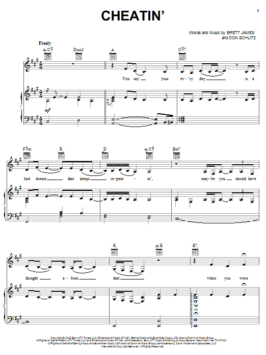 Sara Evans Cheatin' sheet music notes and chords arranged for Piano, Vocal & Guitar Chords (Right-Hand Melody)
