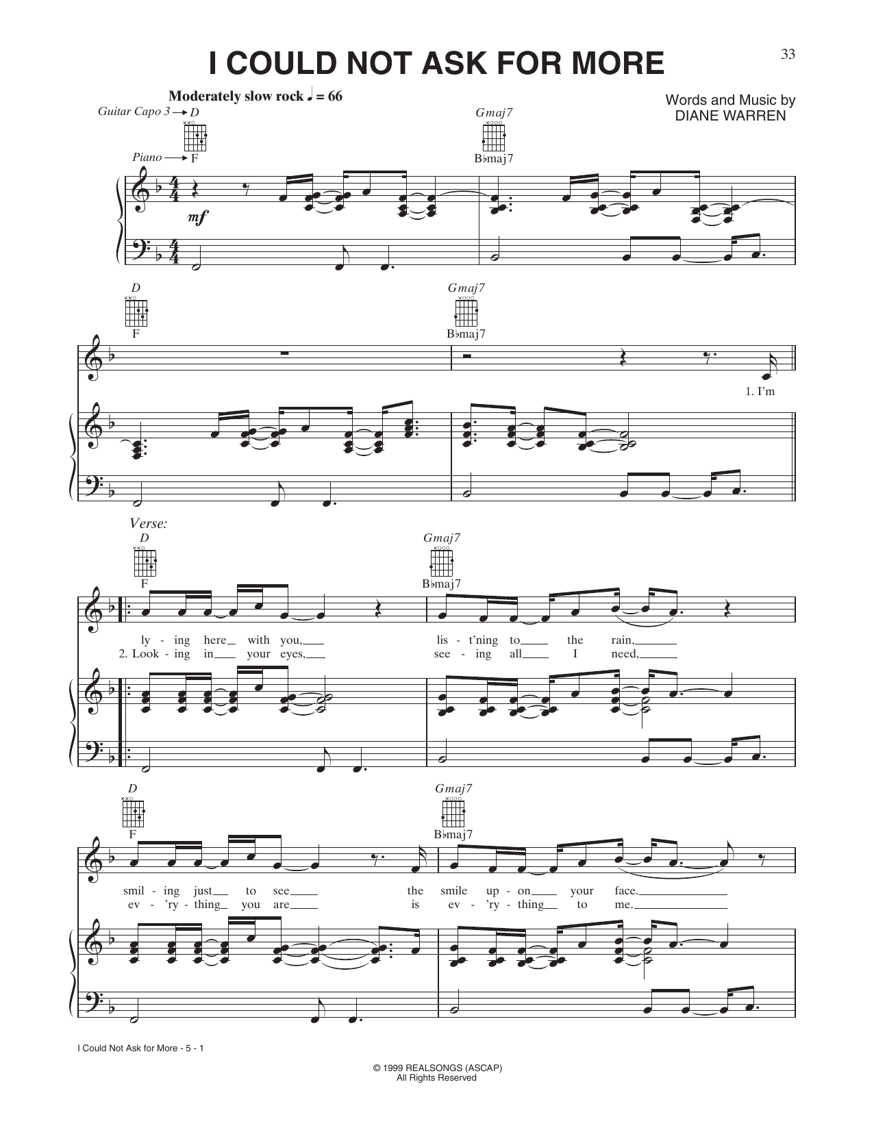 Sara Evans I Could Not Ask For More sheet music notes and chords arranged for Piano, Vocal & Guitar Chords (Right-Hand Melody)