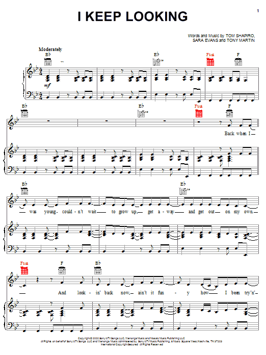 Sara Evans I Keep Looking sheet music notes and chords arranged for Piano, Vocal & Guitar Chords (Right-Hand Melody)