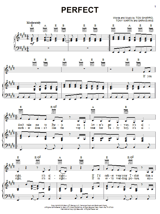Sara Evans Perfect sheet music notes and chords arranged for Piano, Vocal & Guitar Chords (Right-Hand Melody)