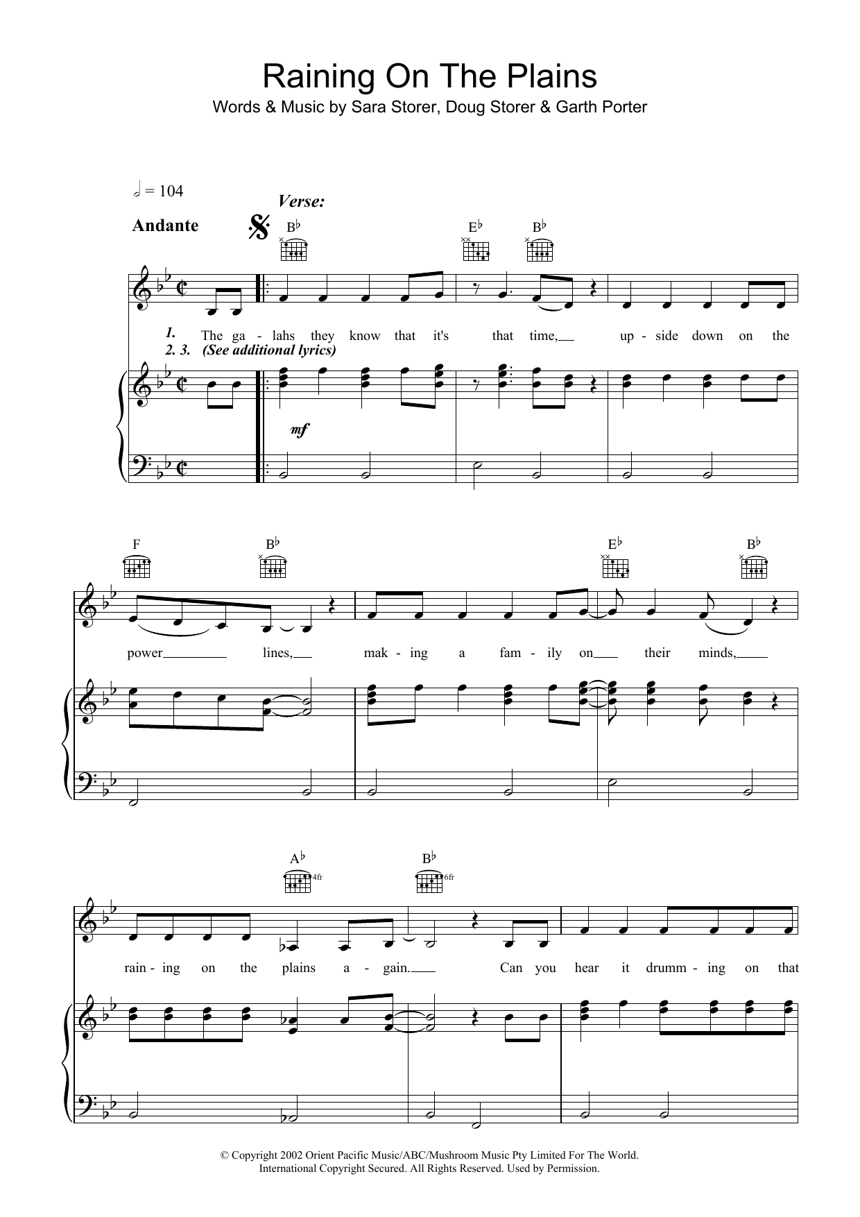Sara Storer Raining On The Plains sheet music notes and chords arranged for Piano, Vocal & Guitar Chords