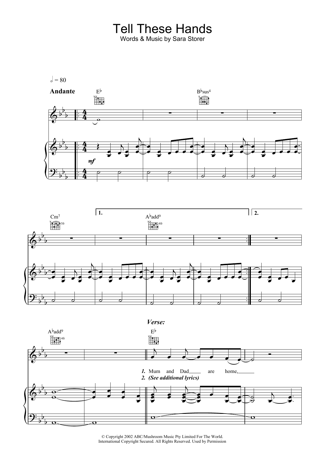 Sara Storer Tell These Hands sheet music notes and chords arranged for Piano, Vocal & Guitar Chords