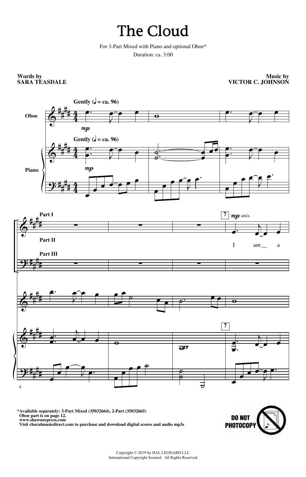 Sara Teasdale & Victor C. Johnson The Cloud sheet music notes and chords arranged for 2-Part Choir