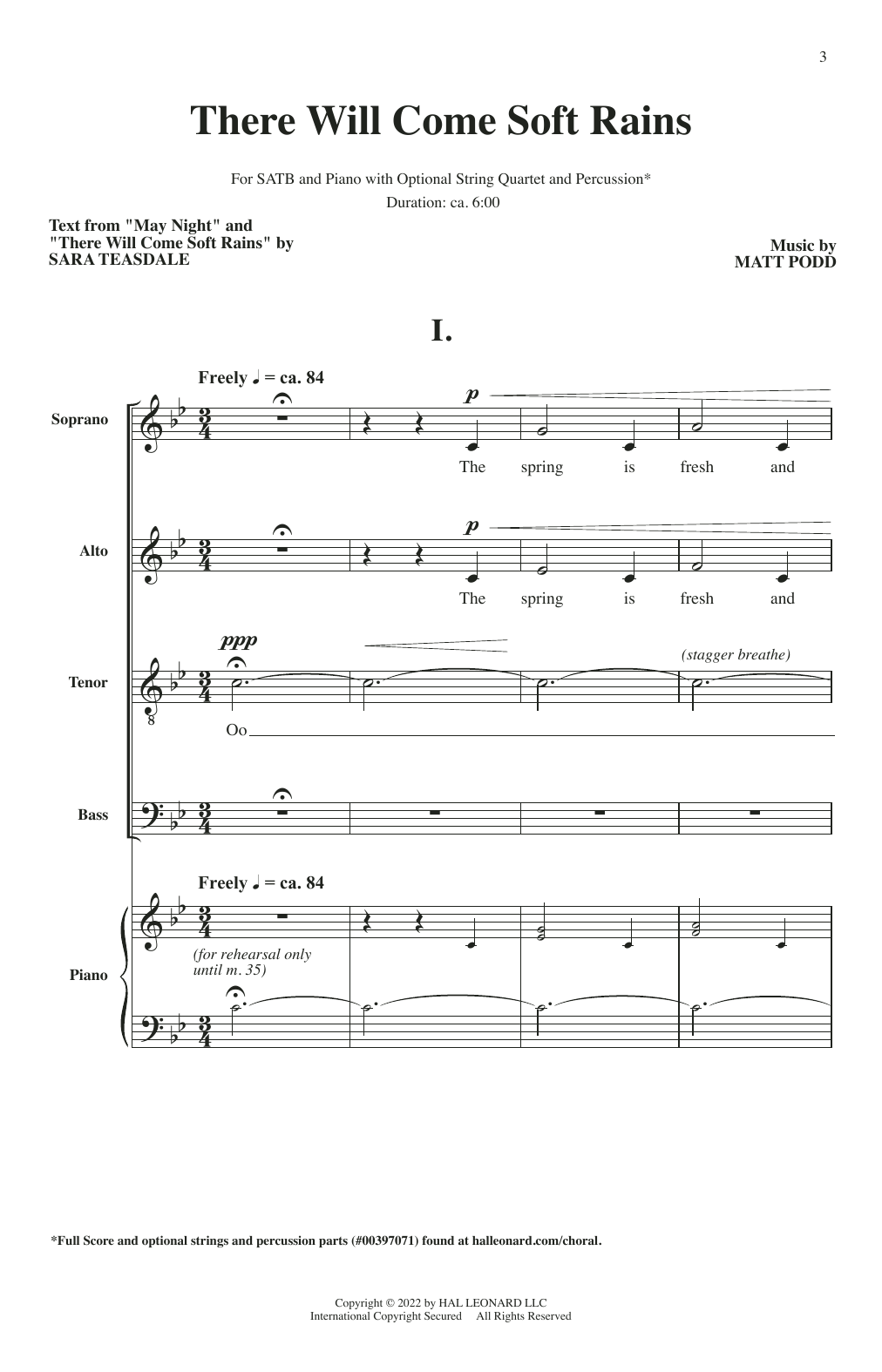Sara Teasdale and Matt Podd There Will Come Soft Rains sheet music notes and chords arranged for SATB Choir