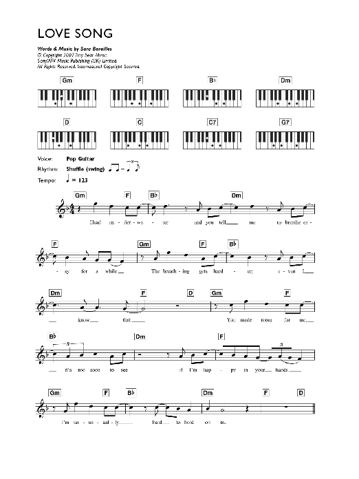 Sara Bareilles Love Song sheet music notes and chords arranged for Guitar Chords/Lyrics