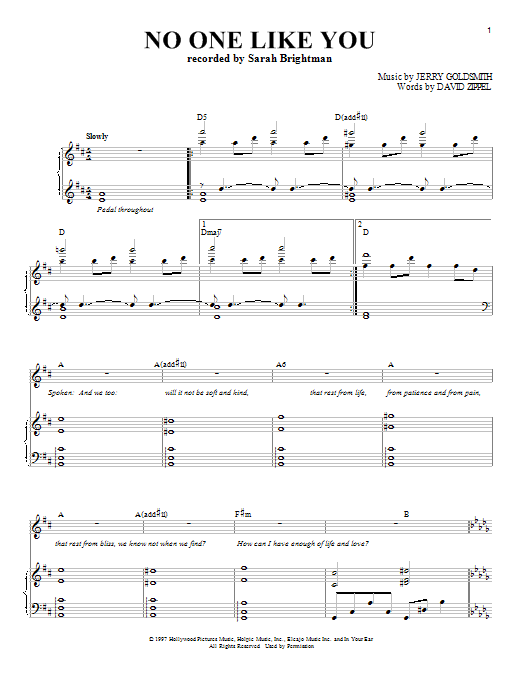Sarah Brightman No One Like You sheet music notes and chords arranged for Piano & Vocal