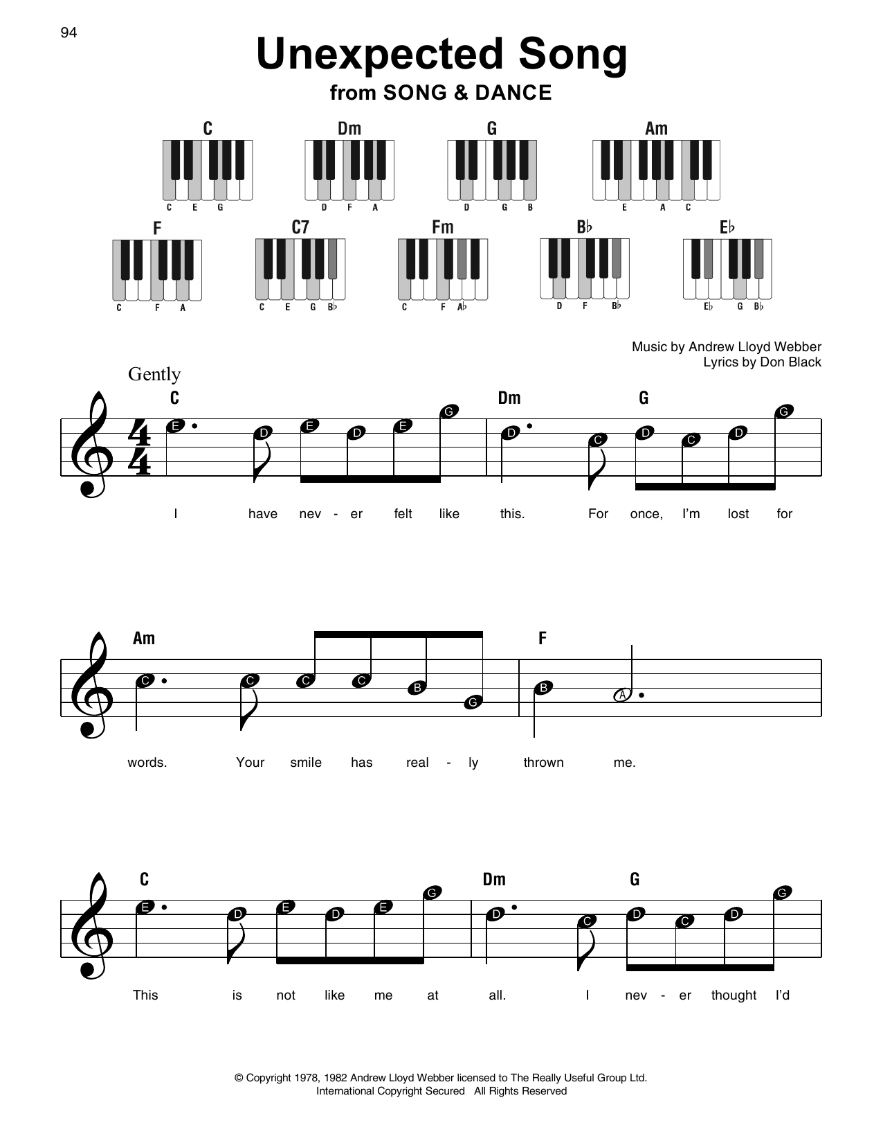 Sarah Brightman Unexpected Song (from Song & Dance) sheet music notes and chords arranged for Super Easy Piano