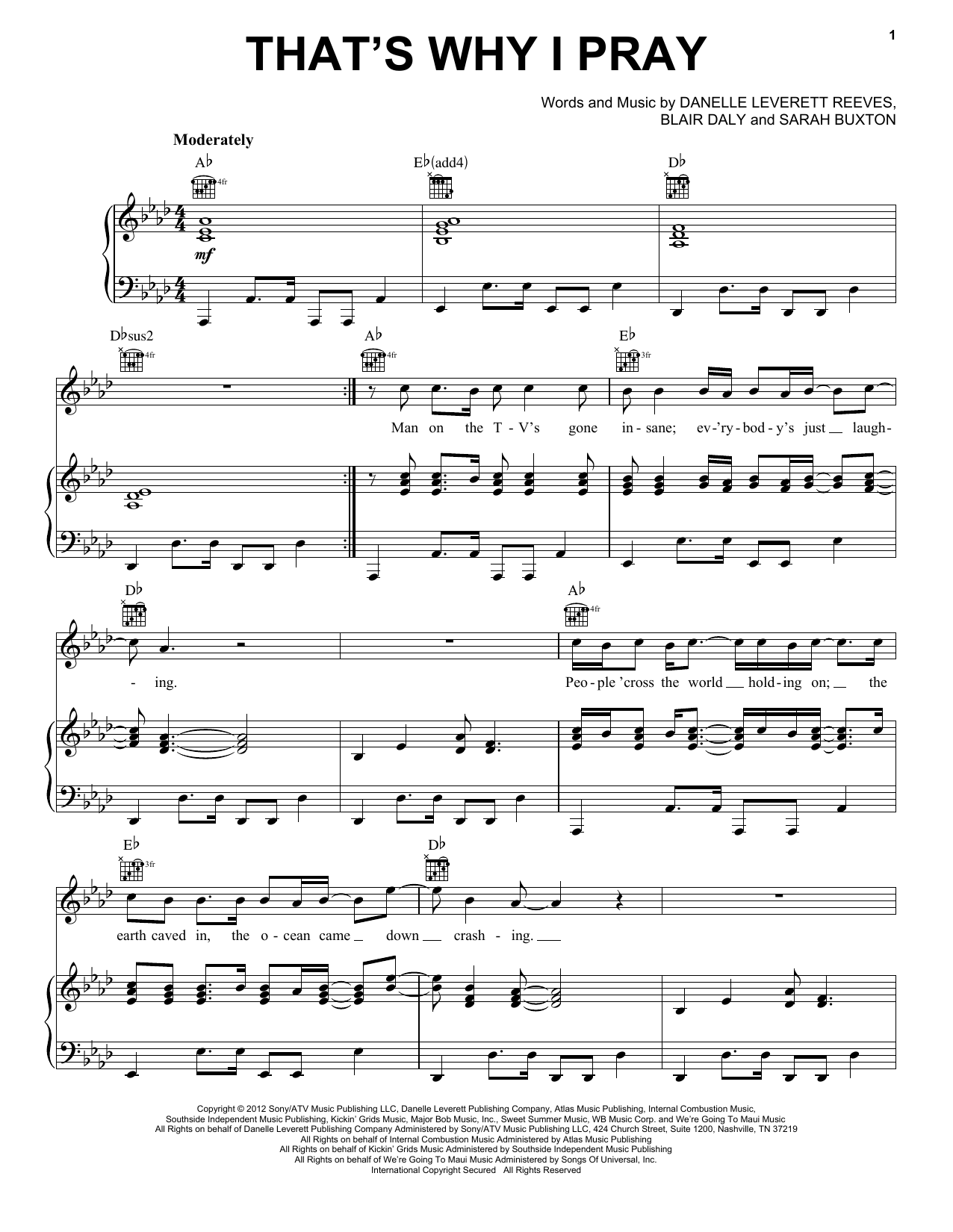 Sarah Buxton That's Why I Pray sheet music notes and chords arranged for Piano, Vocal & Guitar Chords (Right-Hand Melody)