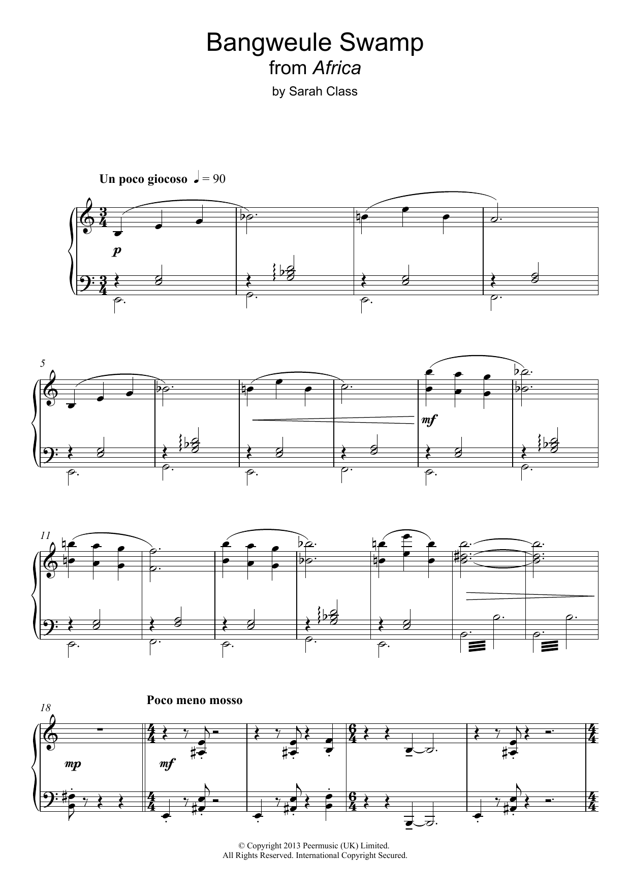 Sarah Class Bangweule Swamp (from 'Africa') sheet music notes and chords arranged for Piano Solo