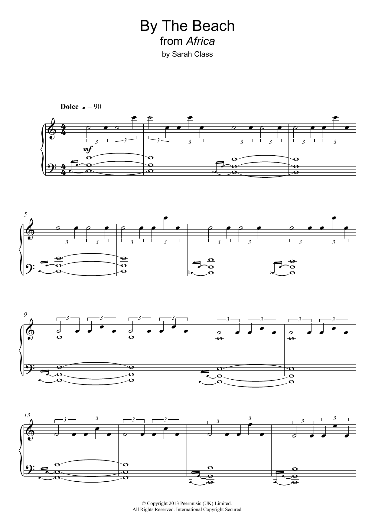 Sarah Class By The Beach (from 'Africa') sheet music notes and chords arranged for Piano Solo