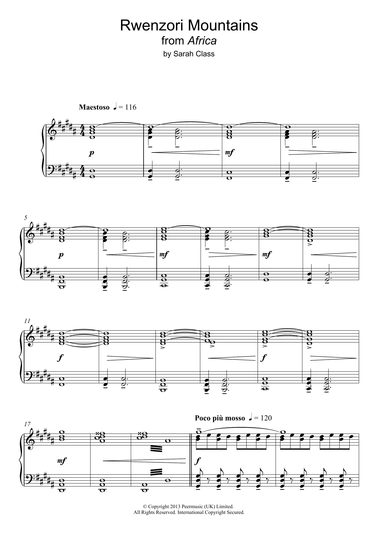 Sarah Class Rwenzori Mountains sheet music notes and chords arranged for Piano Solo