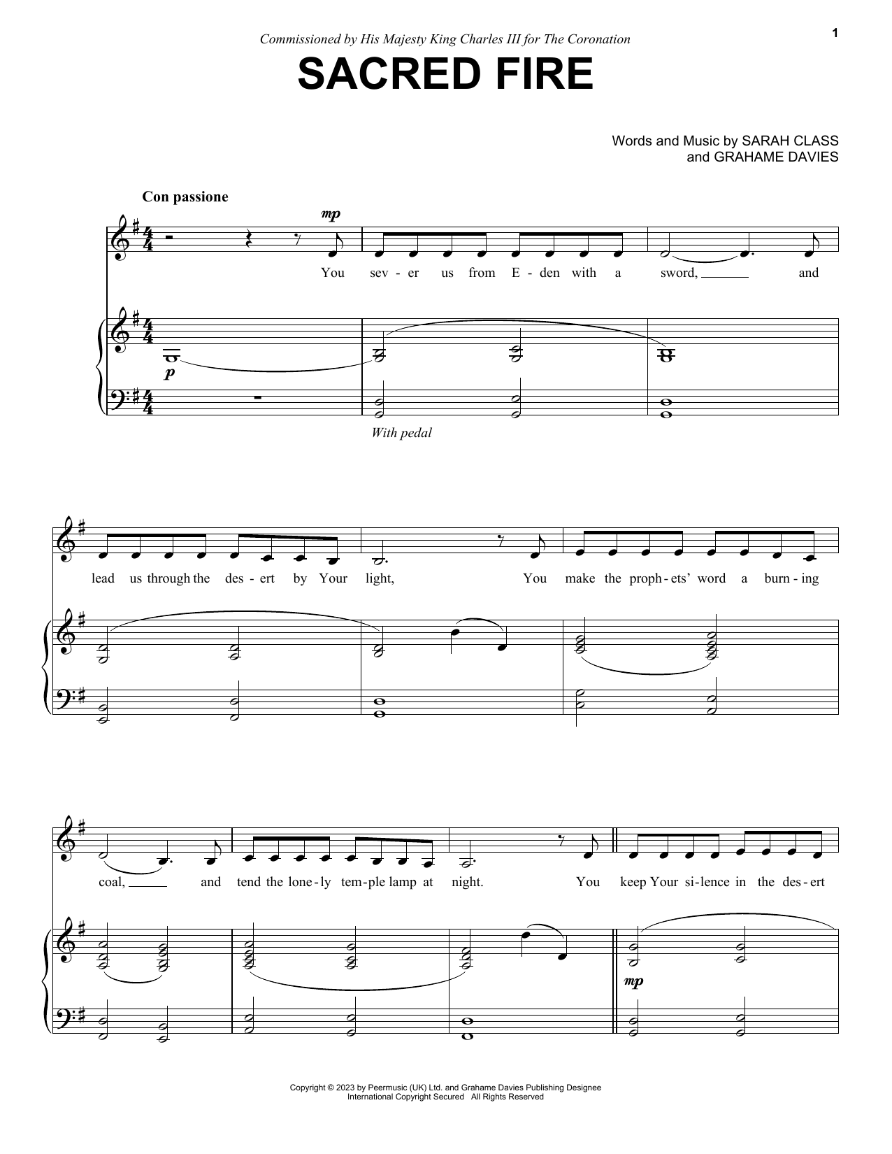 Sarah Class Sacred Fire sheet music notes and chords arranged for Piano & Vocal