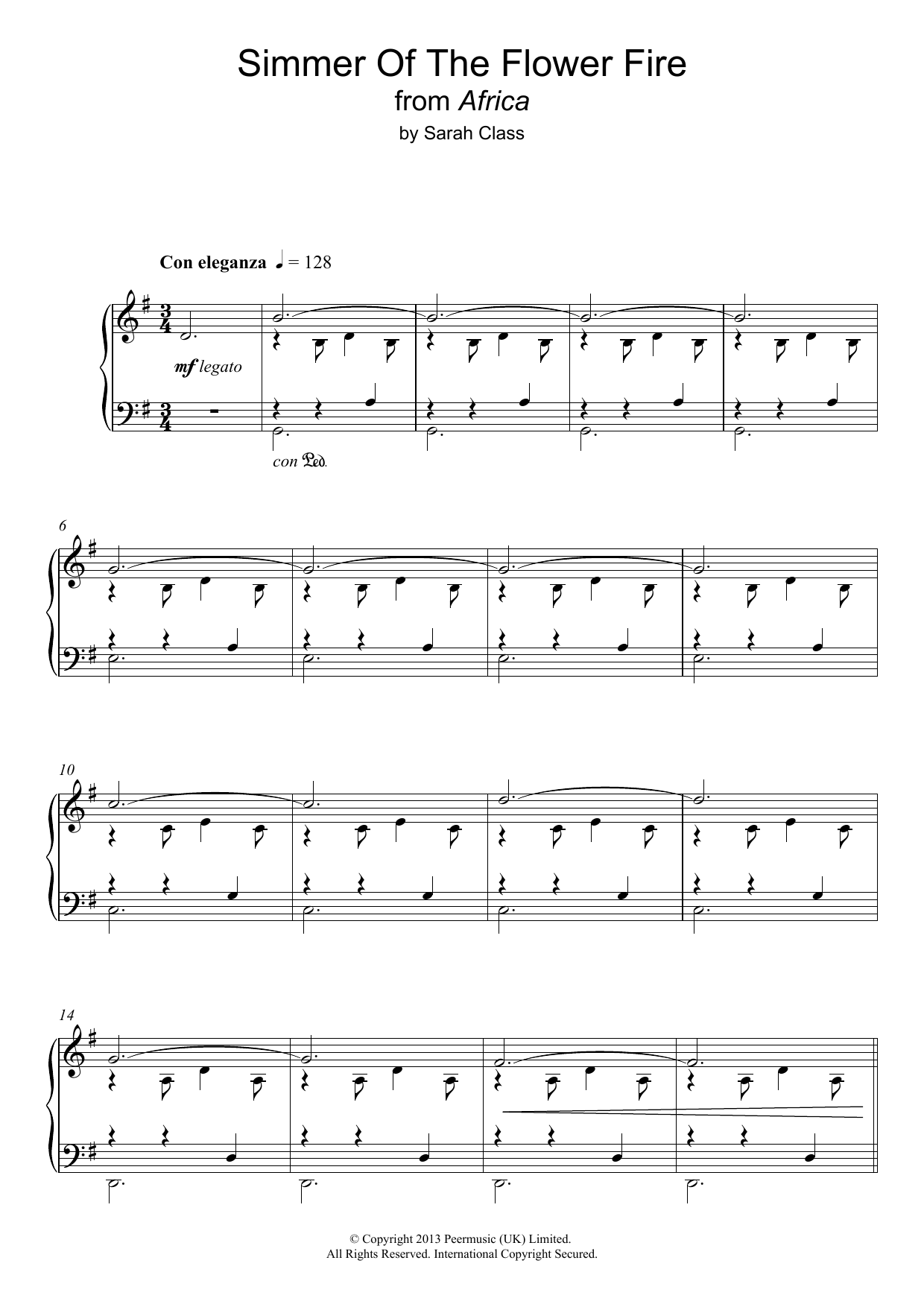 Sarah Class Simmer Of The Flower Fire sheet music notes and chords arranged for Piano Solo