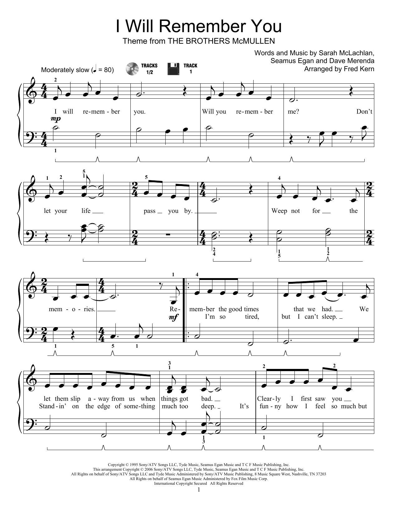 Fred Kern I Will Remember You sheet music notes and chords arranged for Educational Piano
