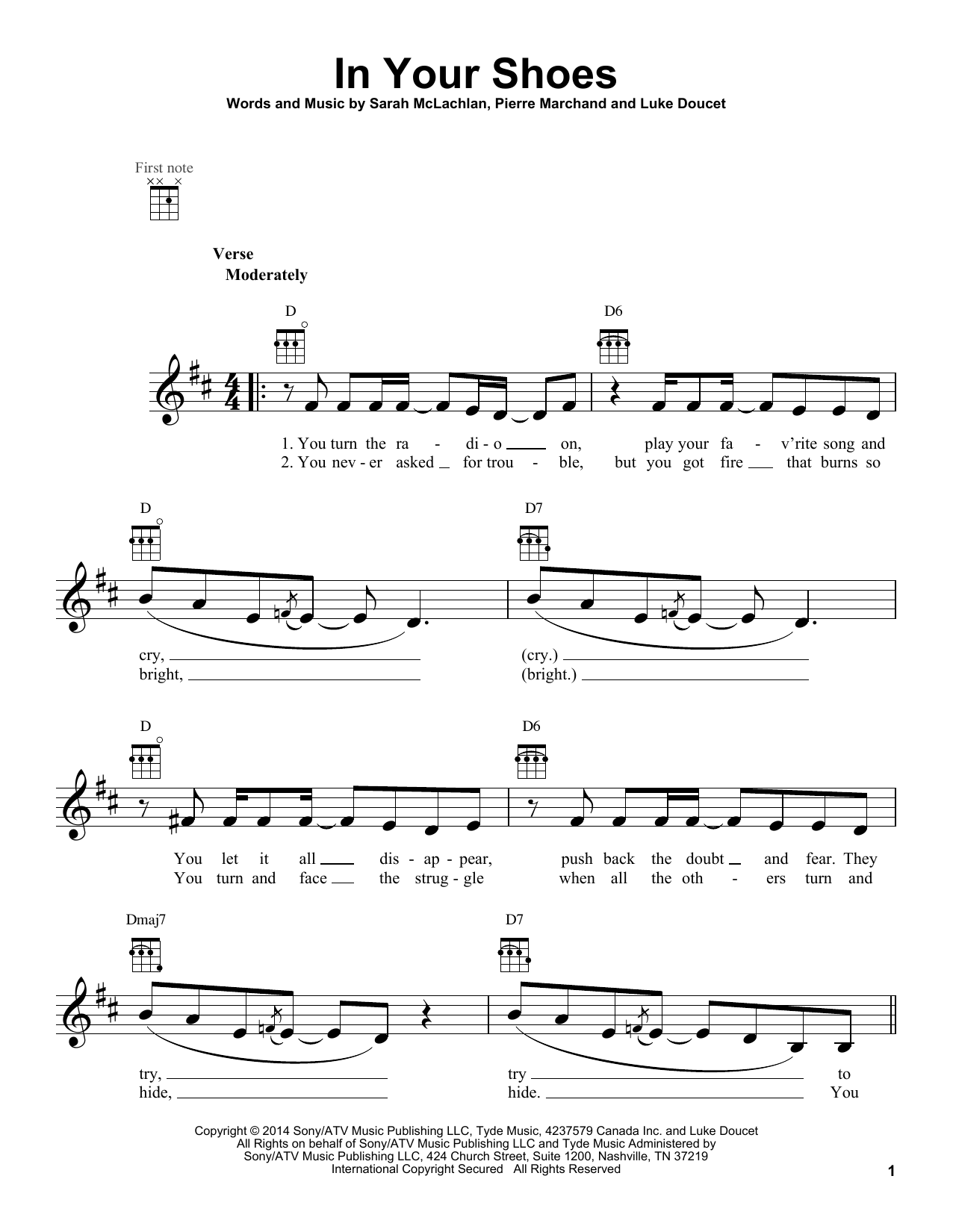 Sarah McLachlan In Your Shoes sheet music notes and chords arranged for Easy Piano