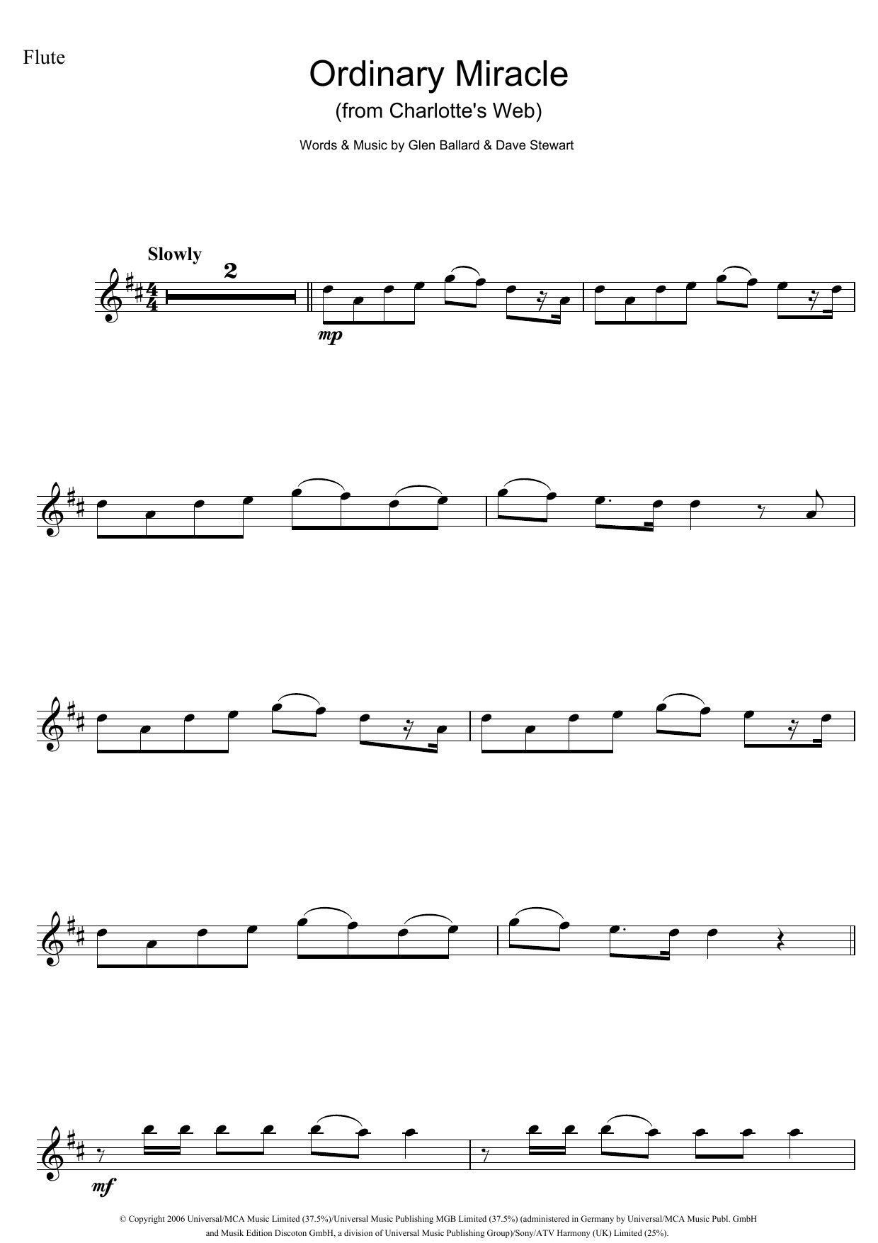 Sarah McLachlan Ordinary Miracle (from Charlotte's Web) sheet music notes and chords arranged for Clarinet Solo