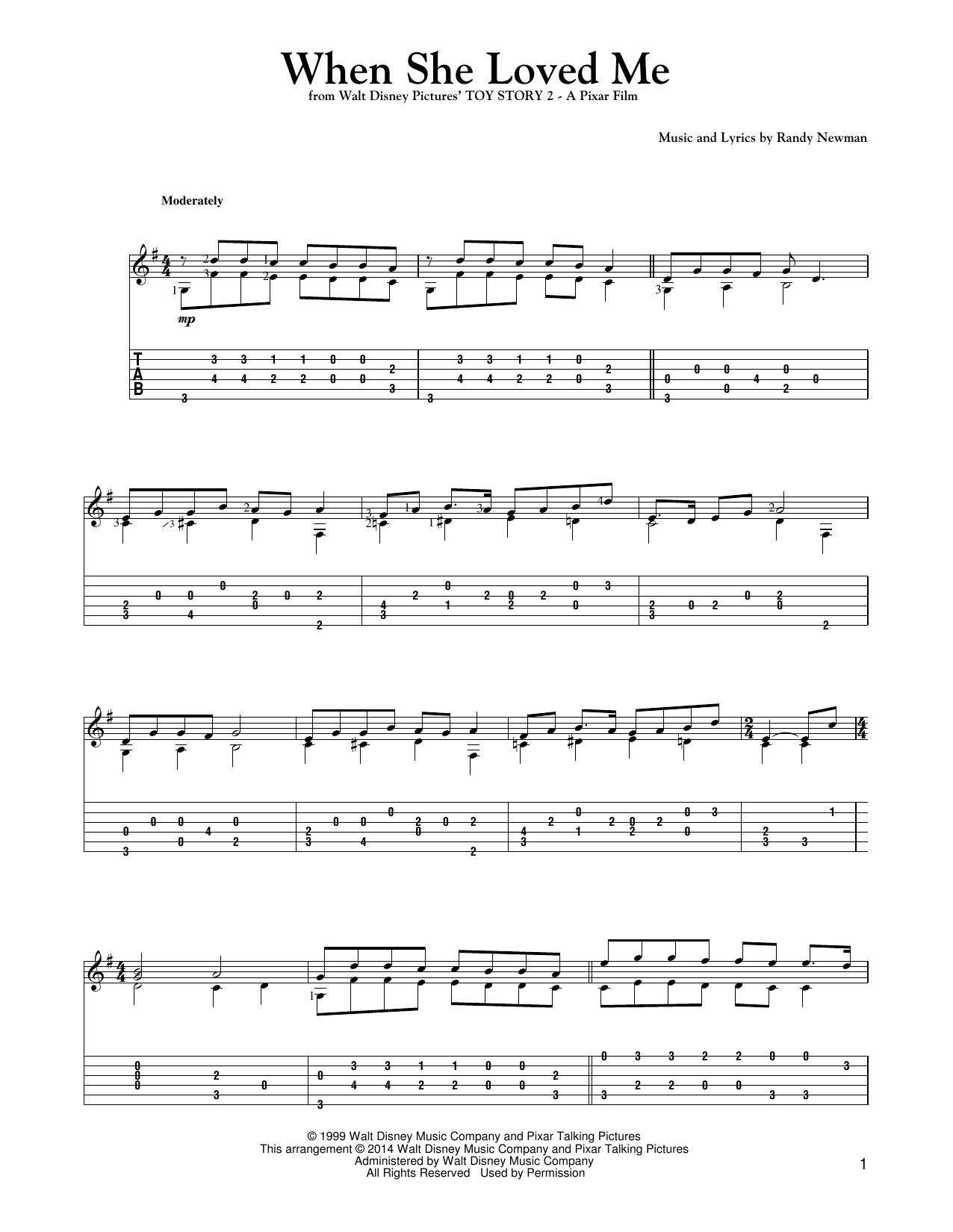 Sarah McLachlan When She Loved Me (from Toy Story 2) (arr. Mark Phillips) sheet music notes and chords arranged for Solo Guitar