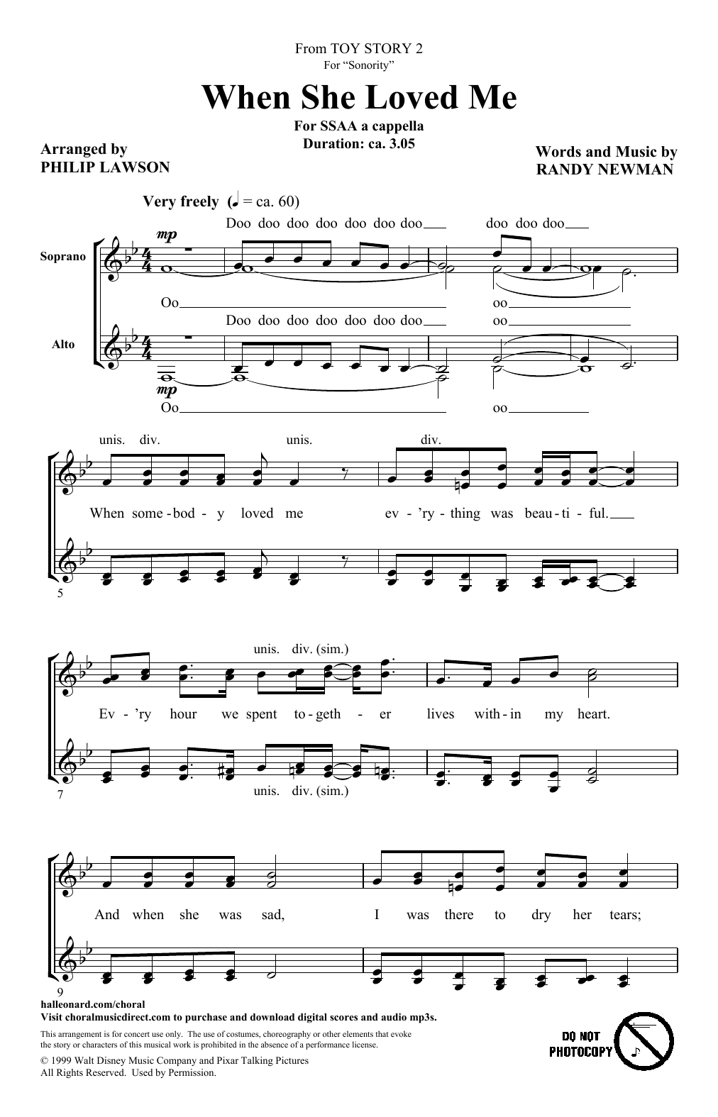 Sarah McLachlan When She Loved Me (from Toy Story 2) (arr. Philip Lawson) sheet music notes and chords arranged for SSA Choir