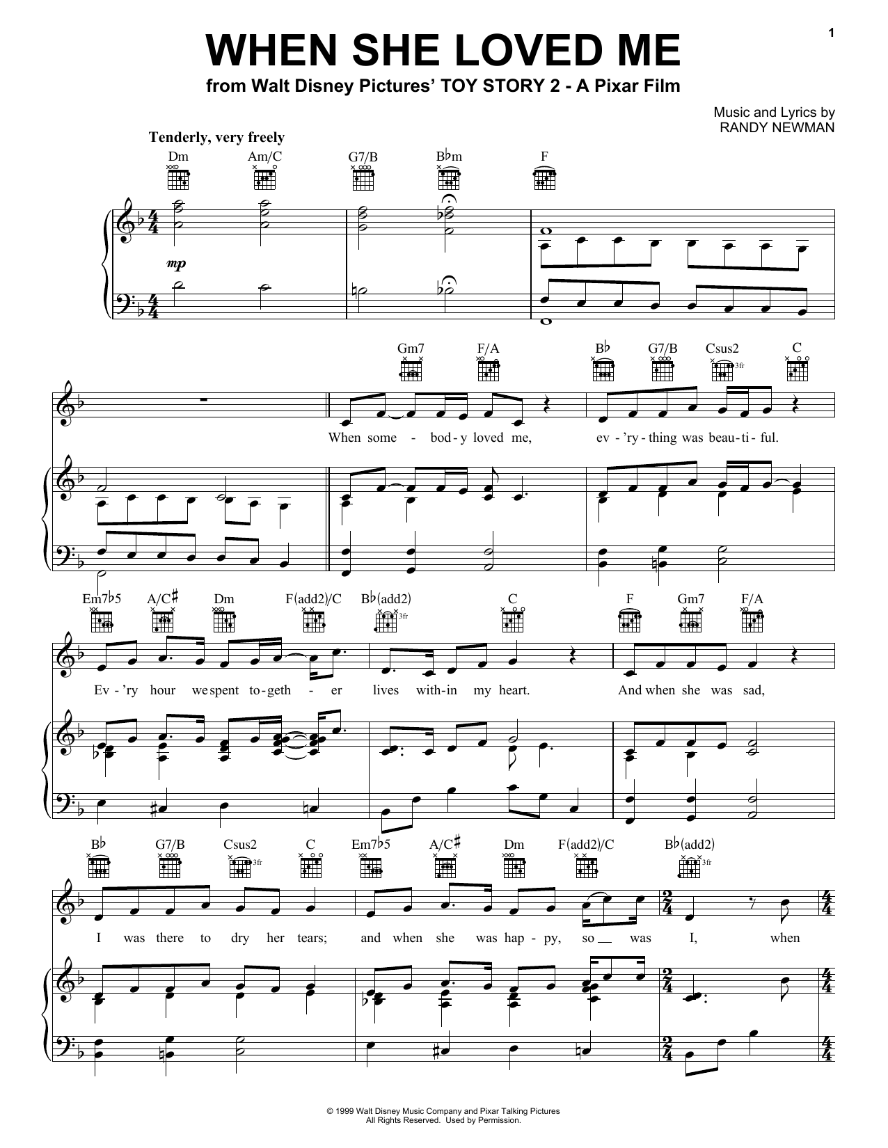 Sarah McLachlan When She Loved Me (from Toy Story 2) sheet music notes and chords arranged for Piano Solo