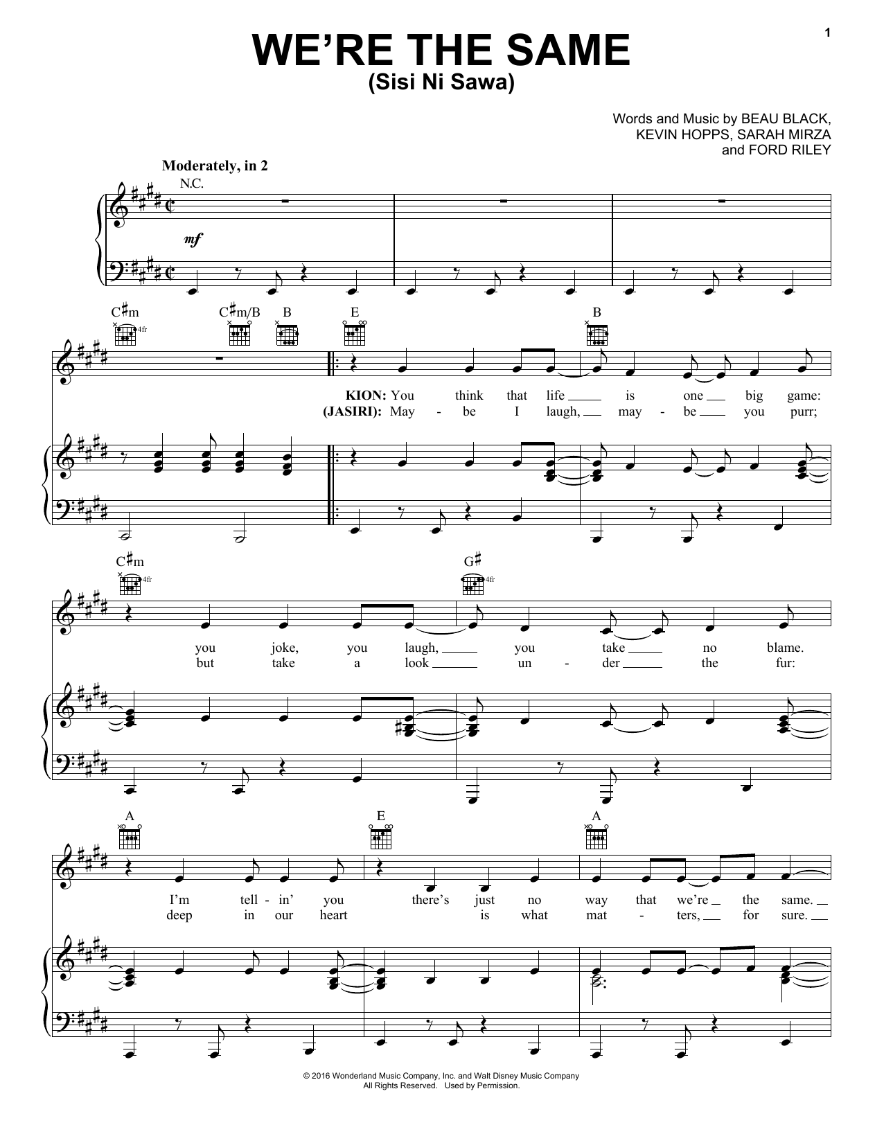 Sarah Mirza We're The Same (Sis Ni Sawa) sheet music notes and chords arranged for Piano, Vocal & Guitar Chords (Right-Hand Melody)