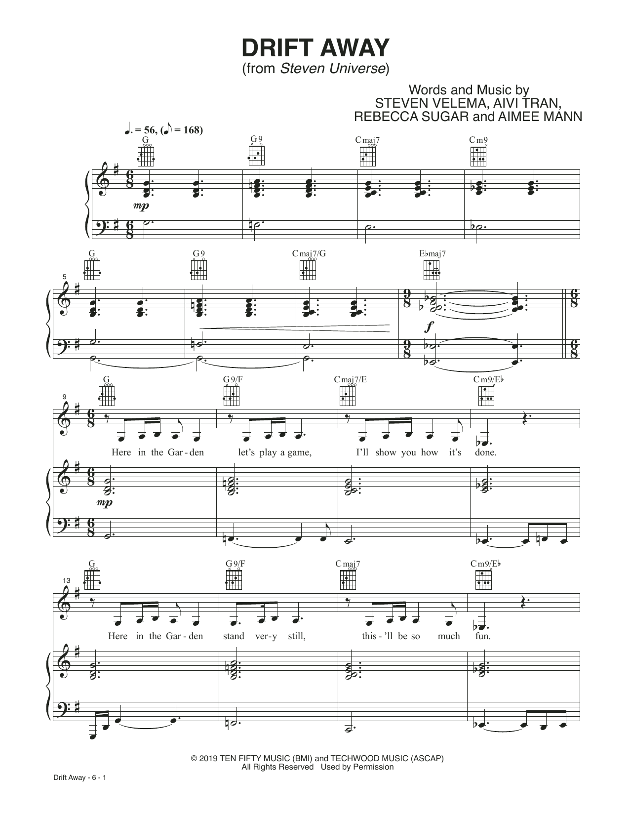 Sarah Stiles Drift Away (from Steven Universe: The Movie) sheet music notes and chords arranged for Piano, Vocal & Guitar Chords (Right-Hand Melody)