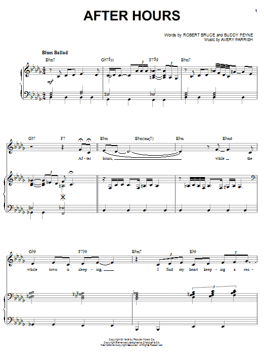Sarah Vaughan After Hours sheet music notes and chords arranged for Piano & Vocal