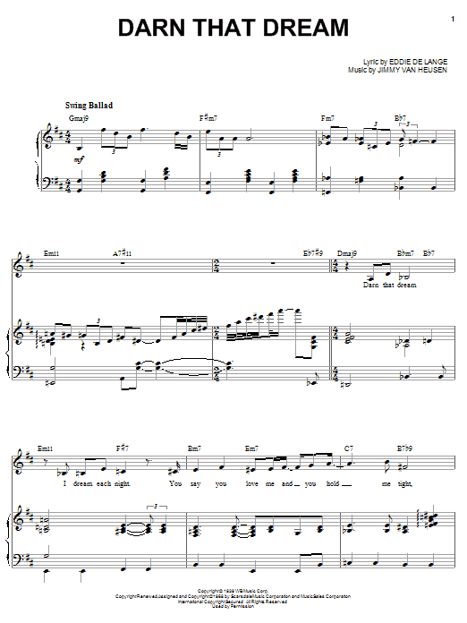 Sarah Vaughan Darn That Dream sheet music notes and chords arranged for Piano, Vocal & Guitar Chords (Right-Hand Melody)