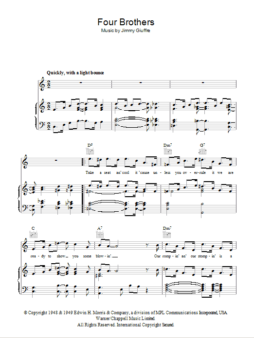 Sarah Vaughan Four Brothers sheet music notes and chords arranged for Piano, Vocal & Guitar Chords