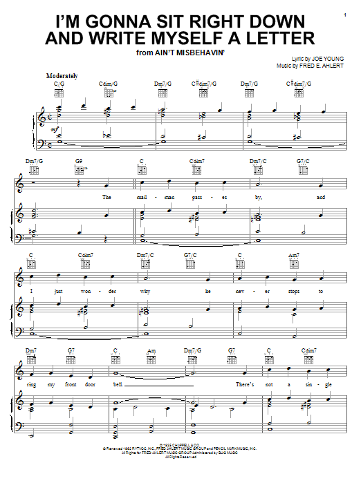 Sarah Vaughan I'm Gonna Sit Right Down And Write Myself A Letter sheet music notes and chords arranged for Piano, Vocal & Guitar Chords (Right-Hand Melody)