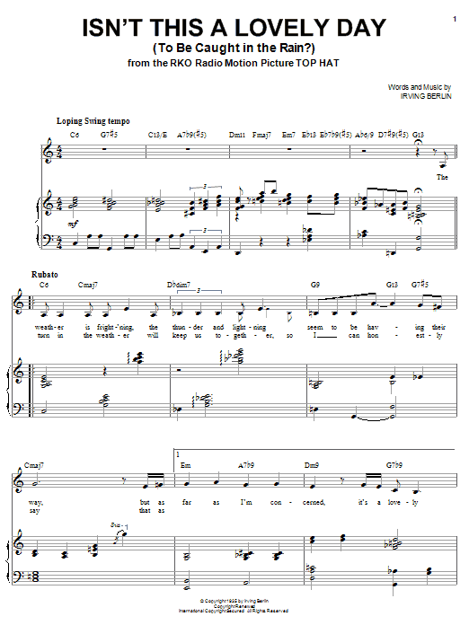 Sarah Vaughan Isn't This A Lovely Day (To Be Caught In The Rain?) sheet music notes and chords arranged for Piano & Vocal