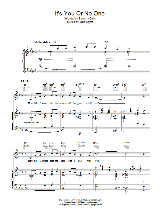 Sarah Vaughan It's You Or No One sheet music notes and chords arranged for Piano, Vocal & Guitar Chords